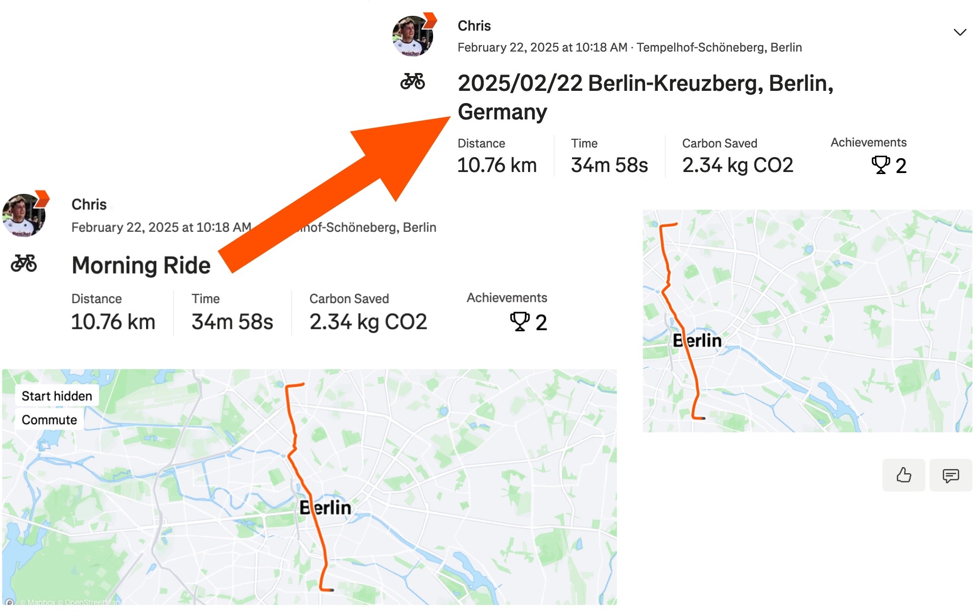 Strava activity list before and after using Locativity's auto-renaming feature
